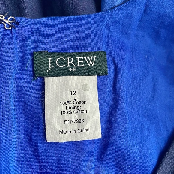J.Crew Women’s Belted Fit & Flare Blue Artsy Sleeveless Cotton Dress Size 12 - Picture 6 of 7